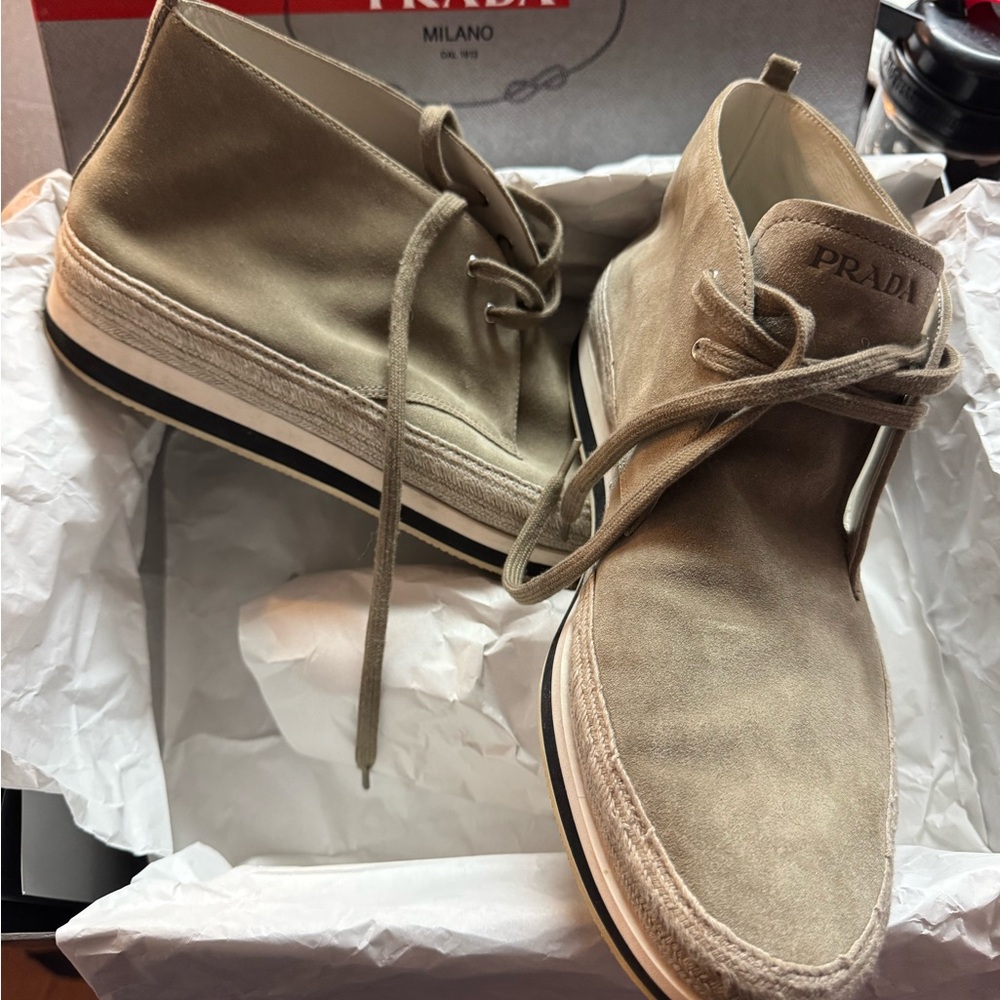 Prada Men's Beige Suede Chukka Boots